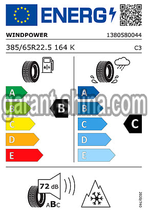 Windpower PRO TR88 (прицепная) 385/65 R22.5 164K 20PR - Фото Европейских характеристик